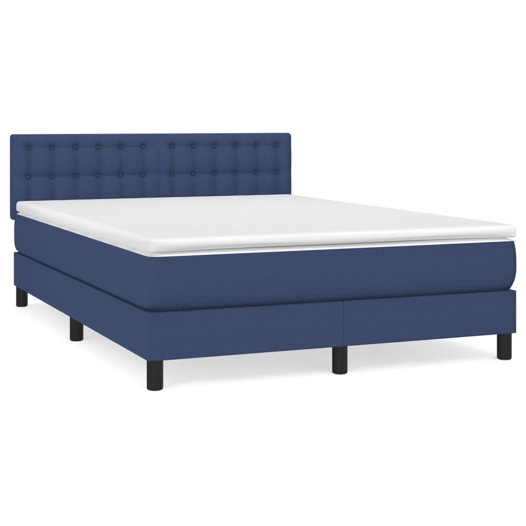 Cama box spring con colchón tela - Botones 140x190 Azul