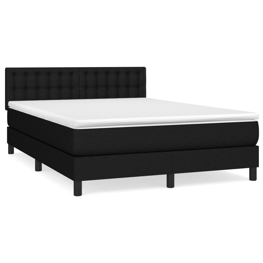 Cama box spring con colchón tela - Botones 140x190 Negro