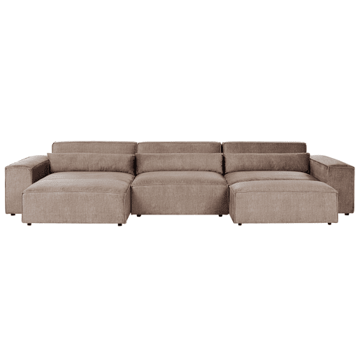 Sofá de canto modular HELLNAR Tecido Castanho claro com repousa-pés 3 lugares à direita