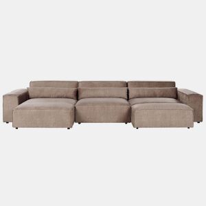 Sofá de canto modular HELLNAR Tecido Castanho claro com repousa-pés 3 lugares à direita