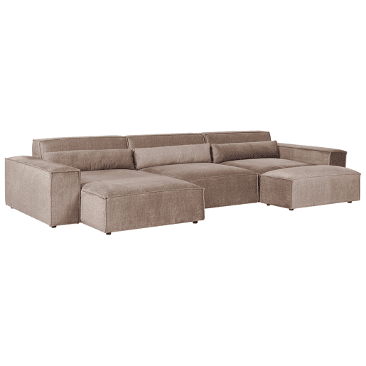 Sofá de canto modular HELLNAR Tecido Castanho claro com repousa-pés 3 lugares à direita