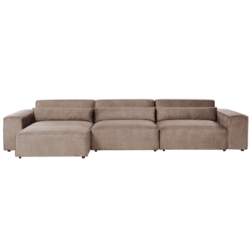 Sofá de canto modular HELLNAR Tecido Castanho claro com repousa-pés 3 lugares à direita