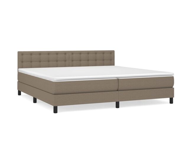 Cama box spring con colchón tela gris taupe 200x200 cm botones