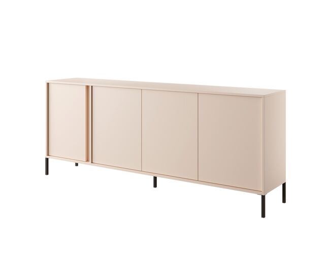 Cajonera dast en beige de estilo moderno, mide 82x203x40 cm y dispone de 8 estantes, 4 puertas así como iluminación led