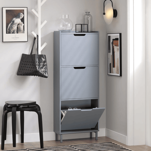 SoBuy FSR151-H-HG Sapateira estreita com 3 abas Cinzento