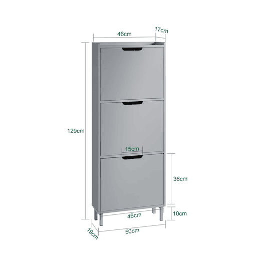 SoBuy FSR151-H-HG Sapateira estreita com 3 abas Cinzento