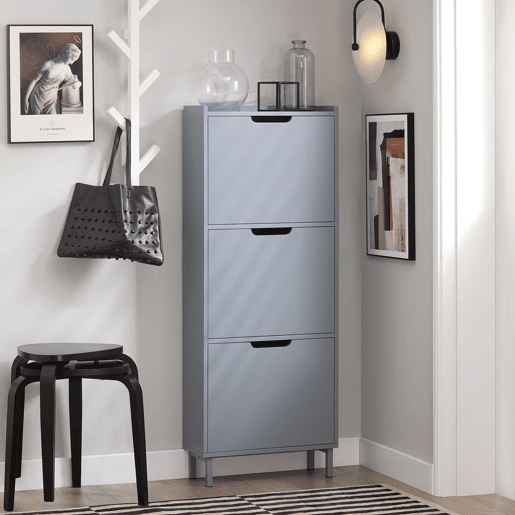 SoBuy FSR151-H-HG Sapateira estreita com 3 abas Cinzento