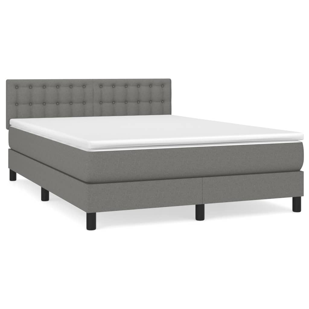 Cama box spring con colchón tela - Botones 140x190 Gris Oscuro