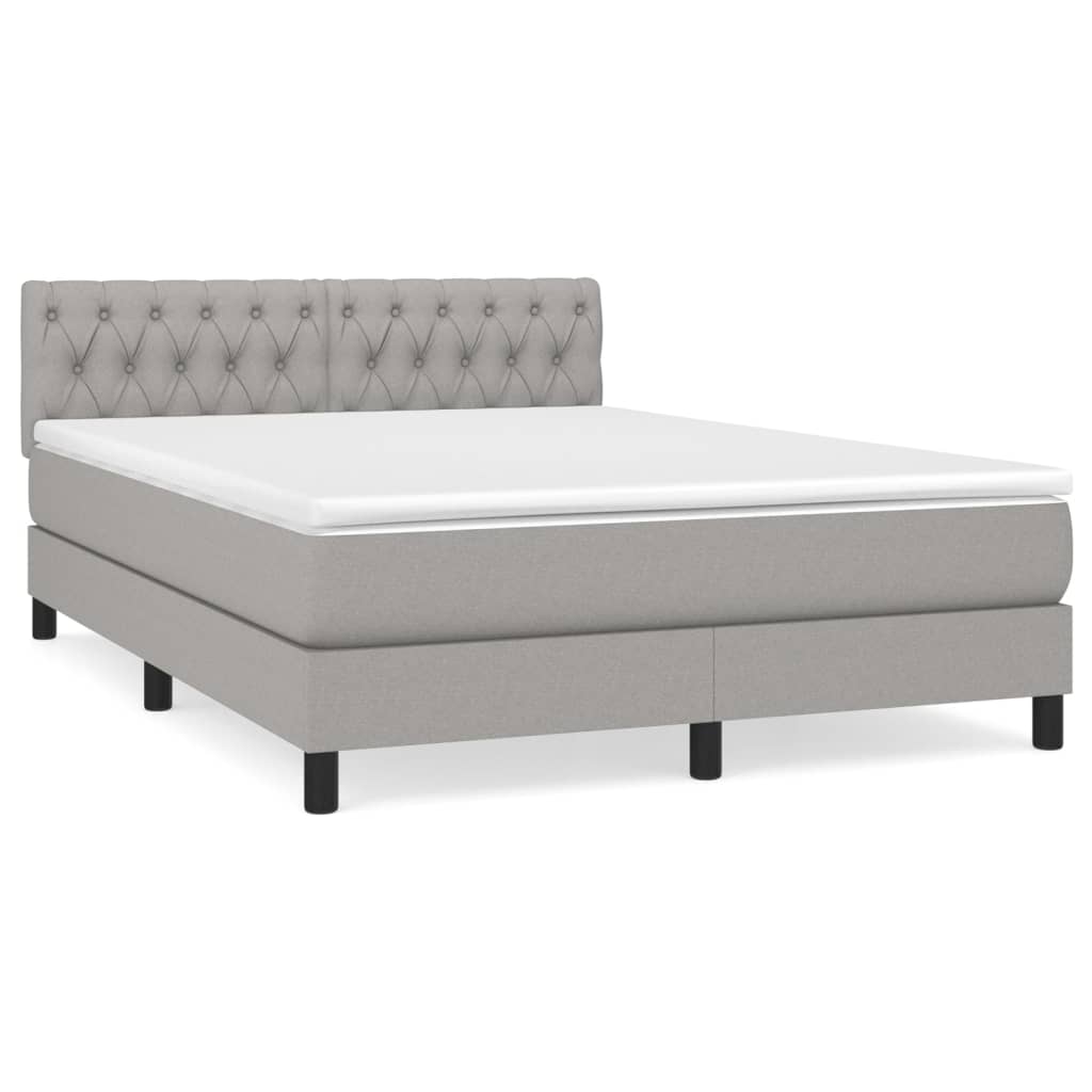 Cama box spring con colchón tela gris claro 140x190 cm diseño de botones