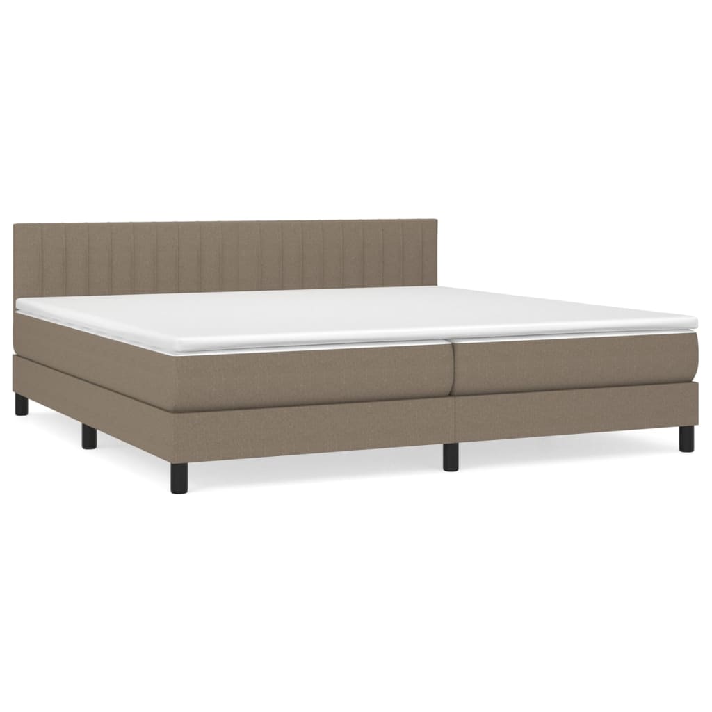 Cama box spring con colchón tela gris taupe 200x200 cm rayas verticales