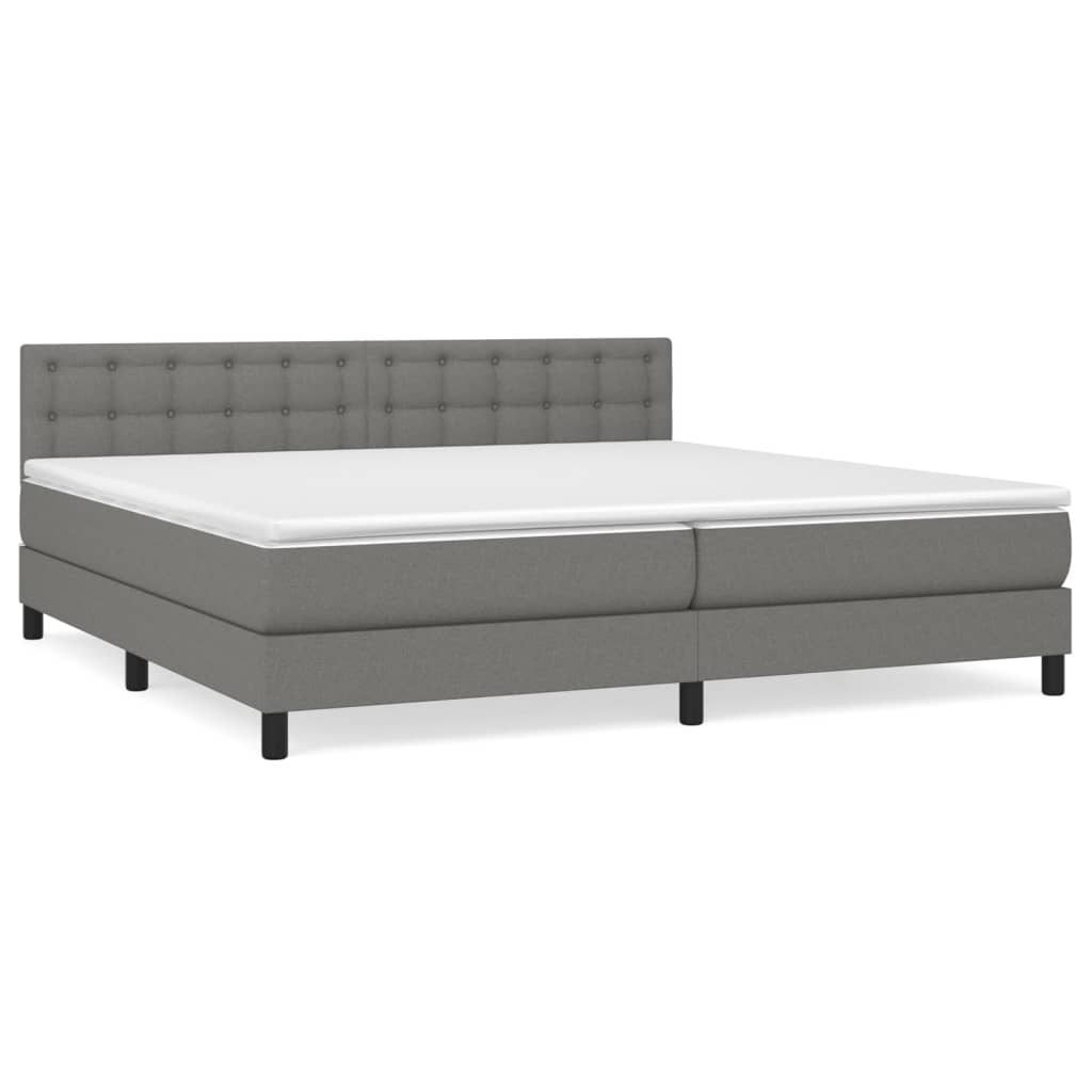Cama box spring con colchón tela - Botones 200x200 Gris Oscuro