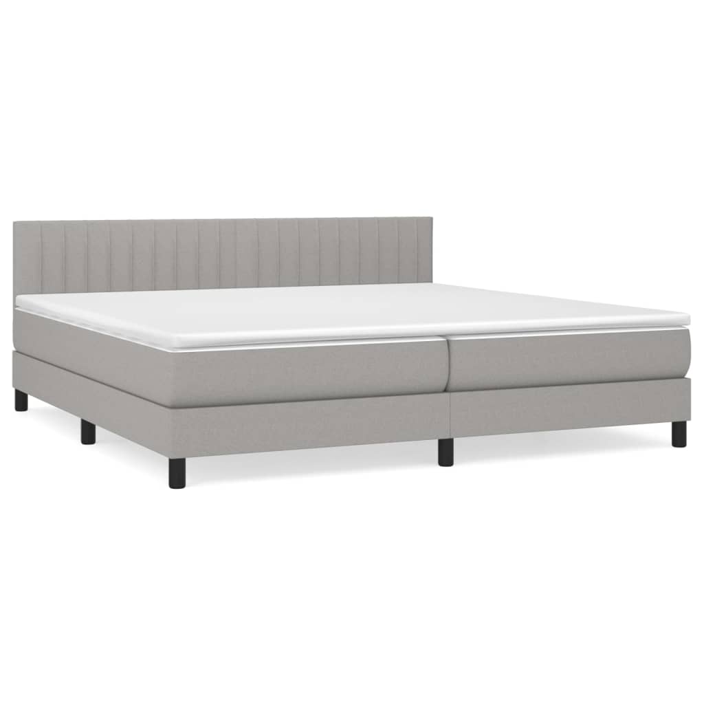 Cama box spring con colchón tela gris claro 200x200 cm rayas verticales
