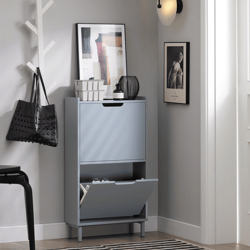 SoBuy FSR151-HG Sapateira estreita com 2 abas Cinzento