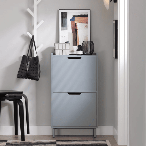 SoBuy FSR151-HG Sapateira estreita com 2 abas Cinzento