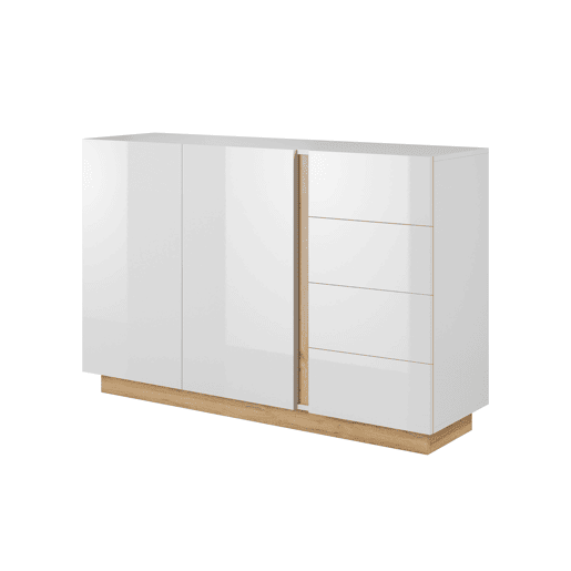 ARCADE cómoda com um estilo moderno, medindo 91x139x40 cm e tem 2 prateleiras, 2 portas e 4 gavetas