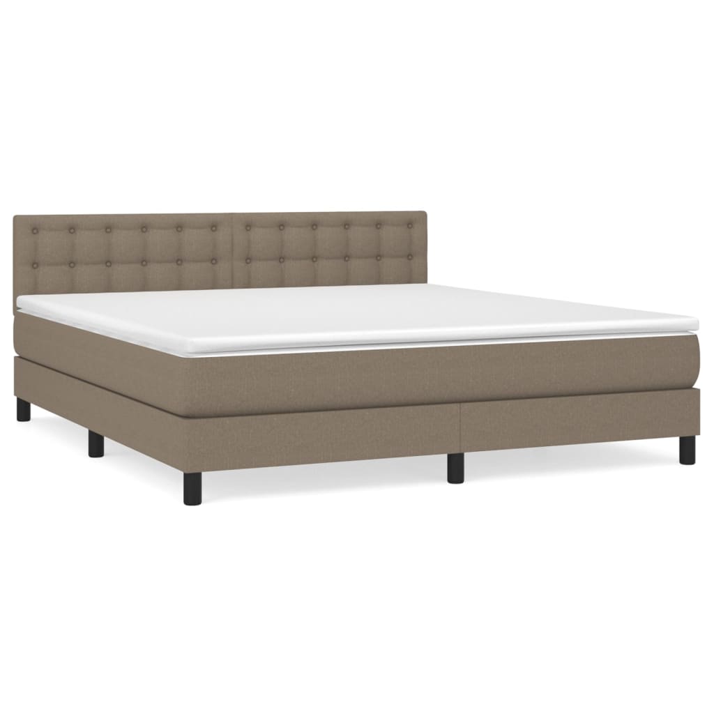 Cama box spring con colchón tela gris taupe 160x200 cm botones