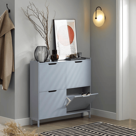 SoBuy FSR100-HG Sapateira estreita com 4 abas Cinzento
