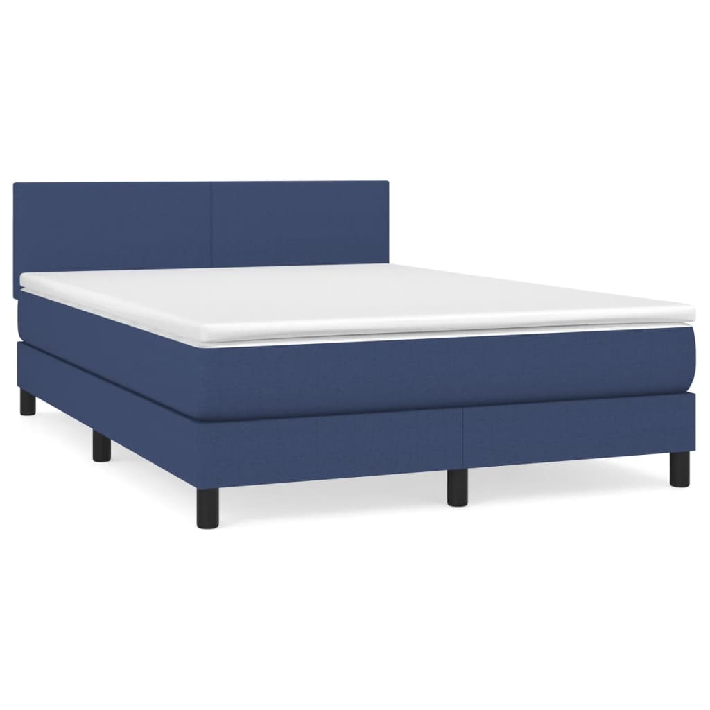 Cama box spring con colchón tela azul 140x200 cm diseño plano