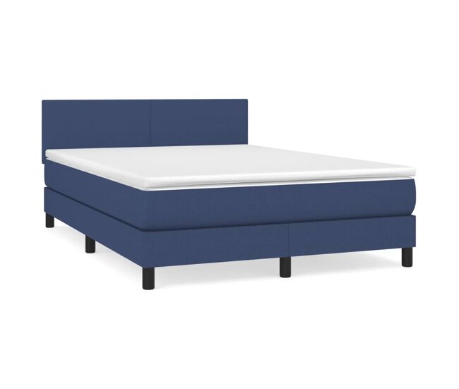 Cama box spring con colchón tela azul 140x200 cm diseño plano