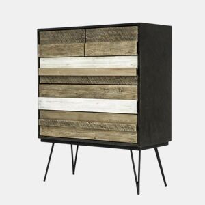 Cómoda ADESSO, de cor bege e preta, em estilo retro, com 125x100x45 cm e 5 gavetas