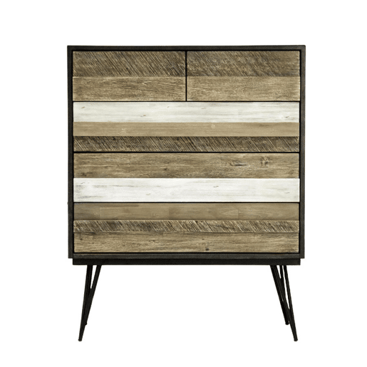 Cómoda ADESSO, de cor bege e preta, em estilo retro, com 125x100x45 cm e 5 gavetas