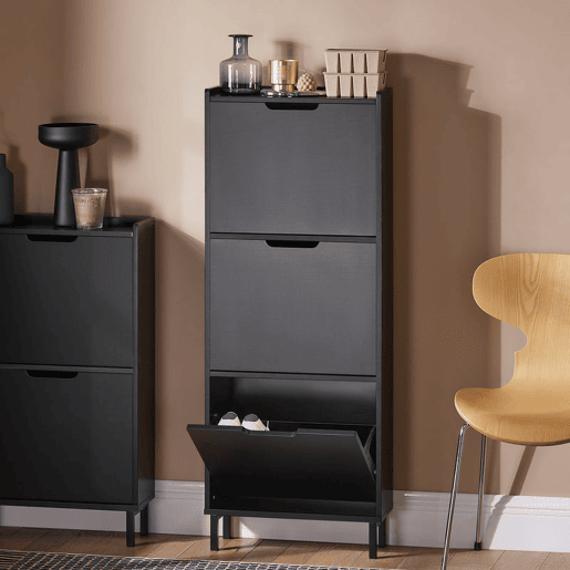 SoBuy FSR151-H-SCH Sapateira estreita com 3 abas Preto
