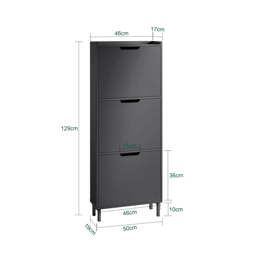 SoBuy FSR151-H-SCH Sapateira estreita com 3 abas Preto