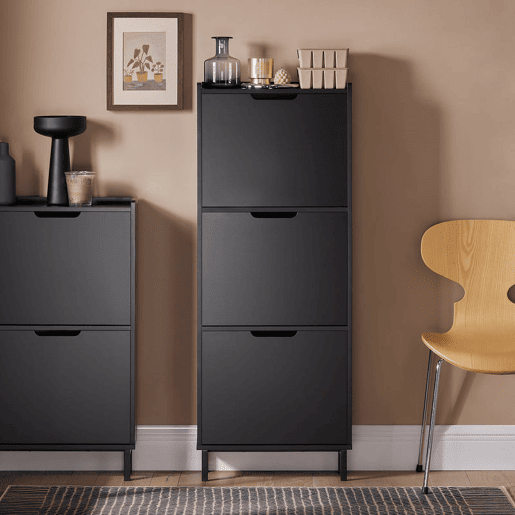 SoBuy FSR151-H-SCH Sapateira estreita com 3 abas Preto