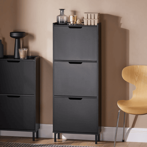SoBuy FSR151-H-SCH Sapateira estreita com 3 abas Preto