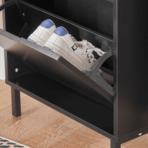 SoBuy FSR151-H-SCH Sapateira estreita com 3 abas Preto