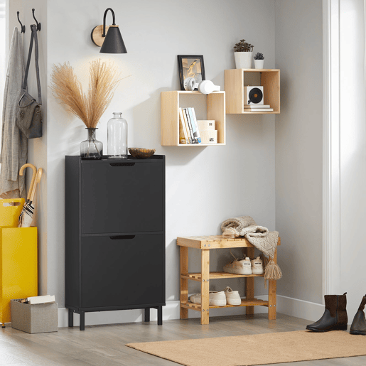 SoBuy FSR151-SCH Sapateira estreita com 2 abas Preto