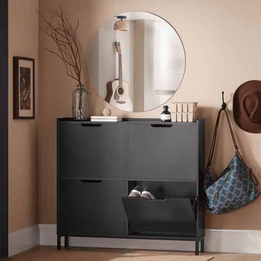 SoBuy FSR100-SCH Sapateira estreita com 4 abas Preto