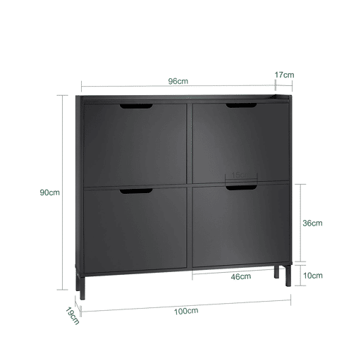 SoBuy FSR100-SCH Sapateira estreita com 4 abas Preto