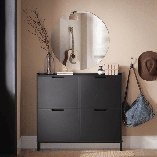 SoBuy FSR100-SCH Sapateira estreita com 4 abas Preto