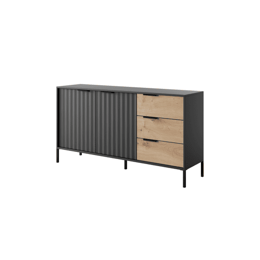 RAVE cómoda com um estilo moderno, medindo 82x154x40 cm e tem 6 prateleiras, 3 portas