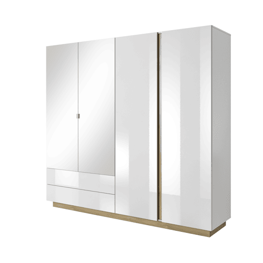 Armário ARCADE com um estilo moderno, medindo 203x220x54 cm, com 10 prateleiras, 4 portas e 2 gavetas com iluminação LED