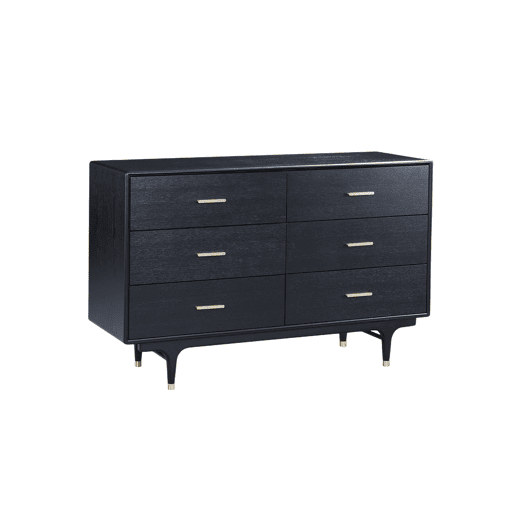 Cómoda STILIG, de cor preta, num estilo glamoroso, com 88x140x45 cm e 6 gavetas