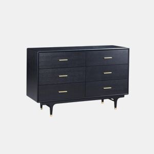 Cómoda STILIG, de cor preta, num estilo glamoroso, com 88x140x45 cm e 6 gavetas