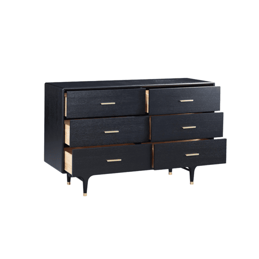 Cómoda STILIG, de cor preta, num estilo glamoroso, com 88x140x45 cm e 6 gavetas