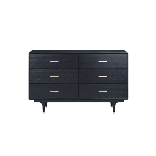 Cómoda STILIG, de cor preta, num estilo glamoroso, com 88x140x45 cm e 6 gavetas