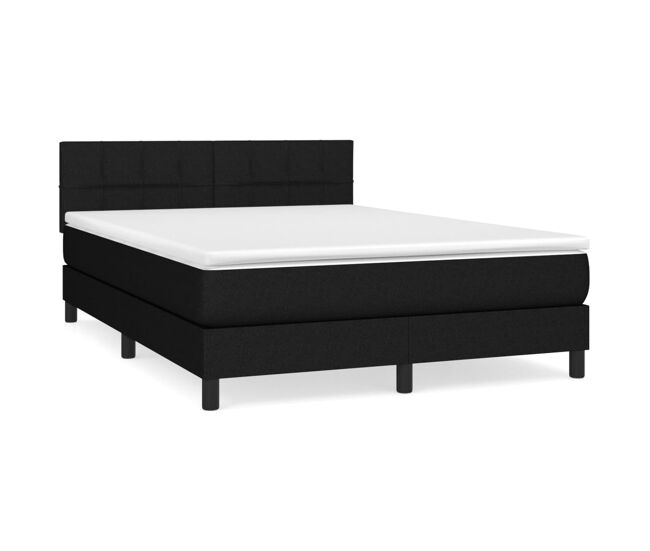 Cama box spring con colchón tela negro 140x190 cm bloques con cuadros