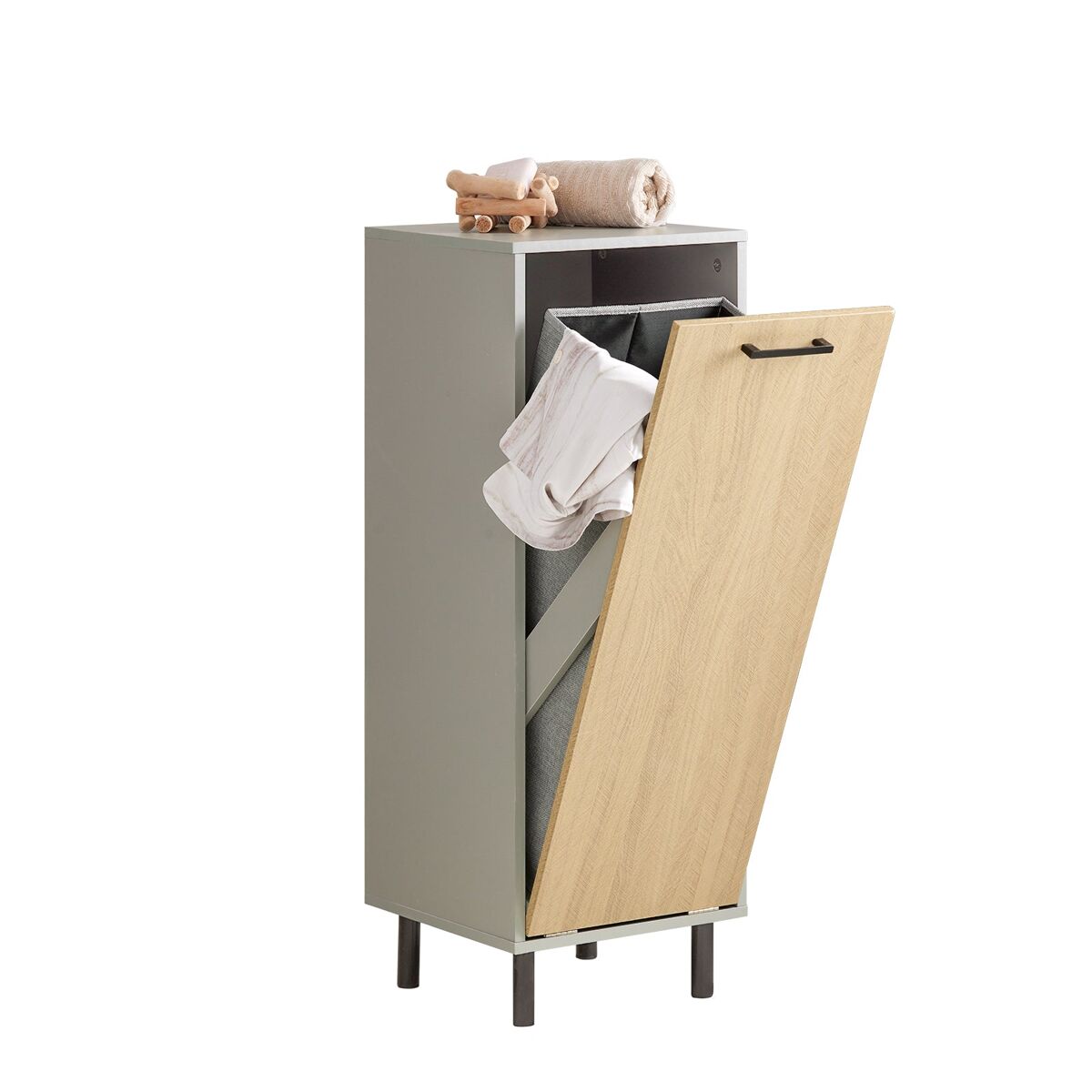 Sobuy cesto para ropa sucia con 1 cest gris y madera  bzr132-ng