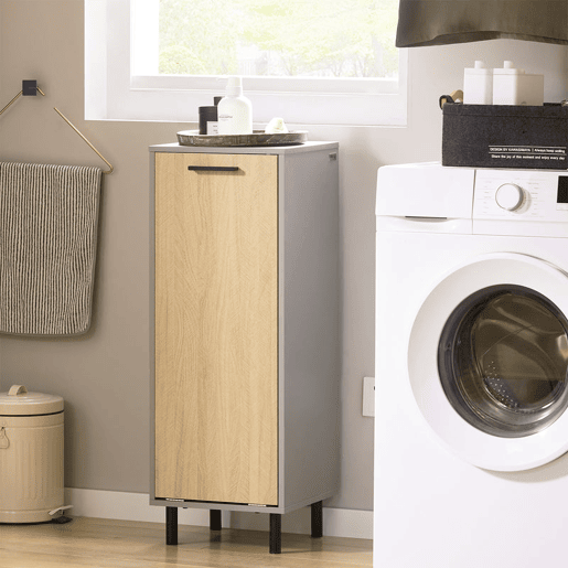 SoBuy Cesto para roupa suja com 1 cesto Cinzento e de madeira BZR132-NG