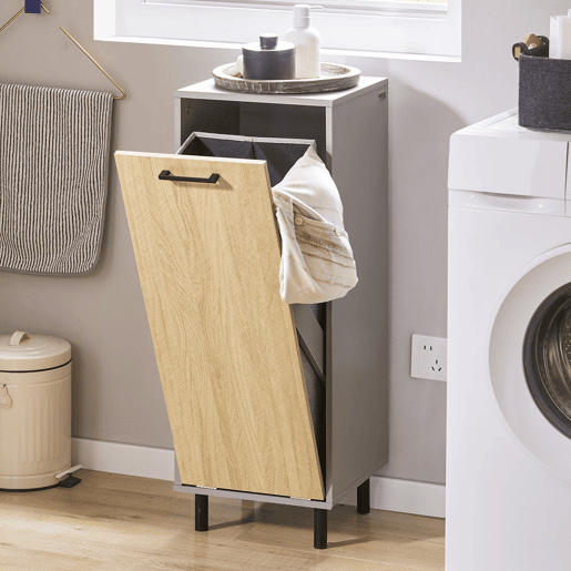 SoBuy Cesto para roupa suja com 1 cesto Cinzento e de madeira BZR132-NG