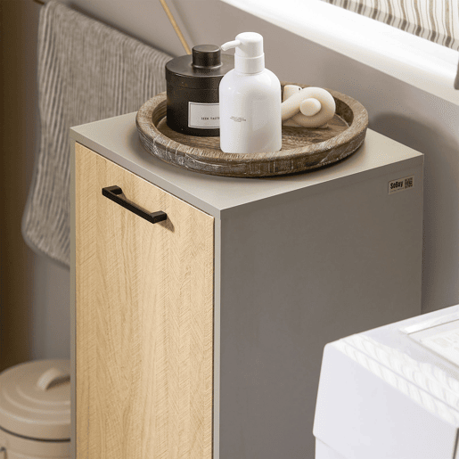 SoBuy Cesto para roupa suja com 1 cesto Cinzento e de madeira BZR132-NG