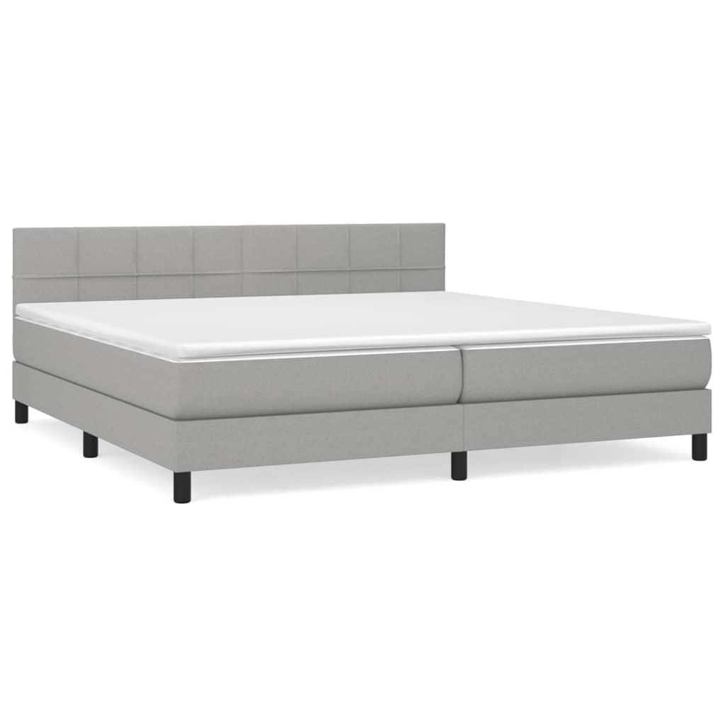 Cama box spring con colchón tela gris claro 200x200 cm bloques con cuadros