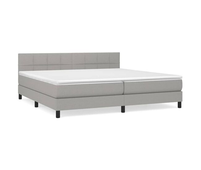Cama box spring con colchón tela gris claro 200x200 cm bloques con cuadros