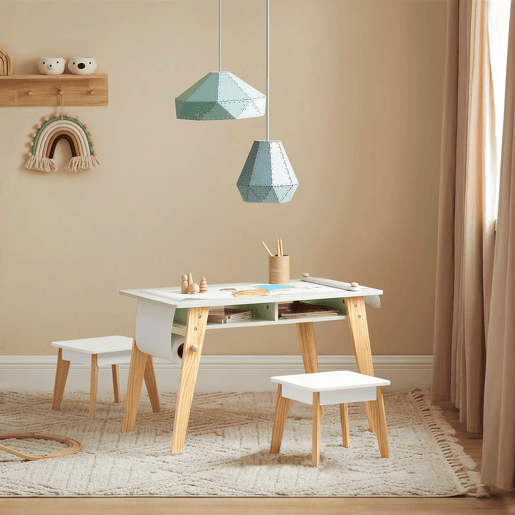 SoBuy KMB92-GR Conjunto de mesa e 2 bancos para crianças Verde