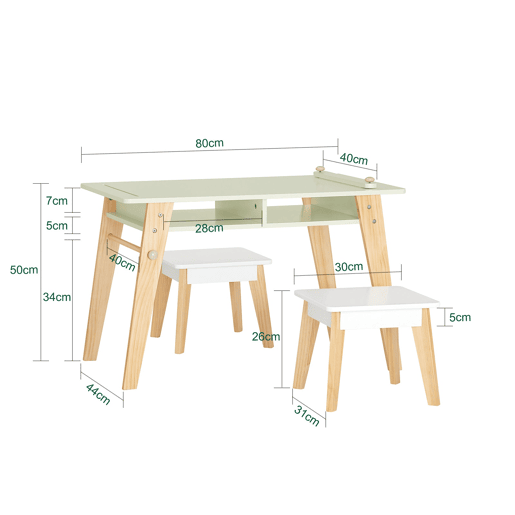 SoBuy KMB92-GR Conjunto de mesa e 2 bancos para crianças Verde