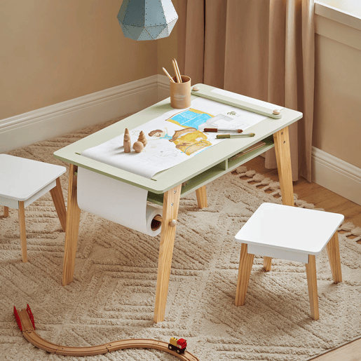 SoBuy KMB92-GR Conjunto de mesa e 2 bancos para crianças Verde